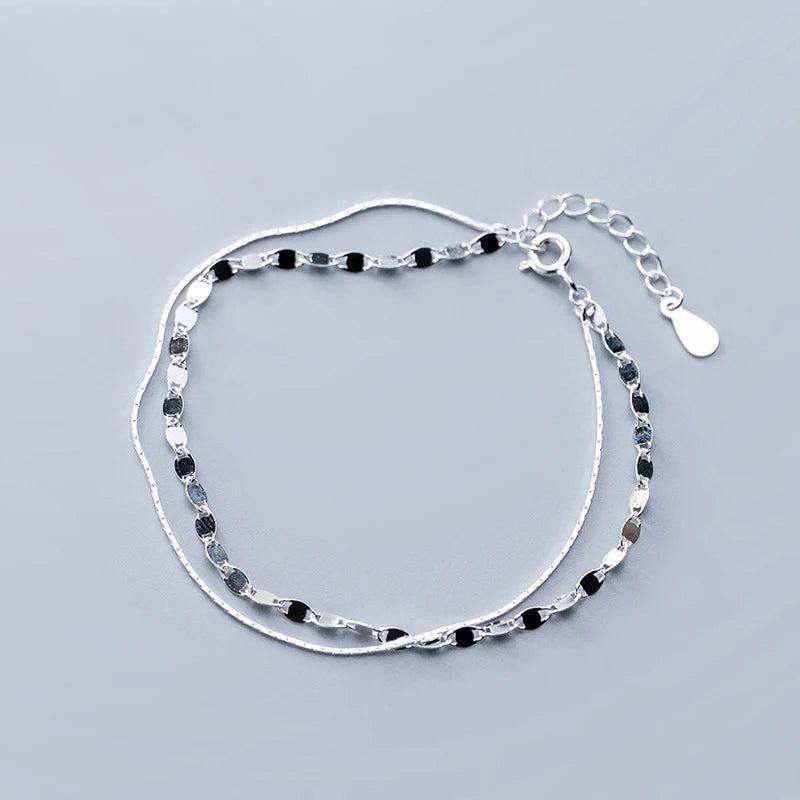 925 Sterling Silver Women's Double Layer Smooth Bracelet Gift