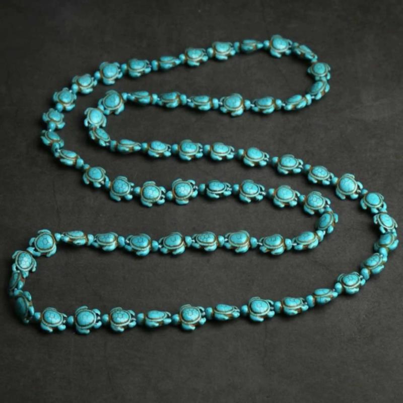 Natural Turquoise Tortoise Gemstone Necklace 36 inches Chain