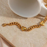 Love Bracelet Cuban Chain Heart Charm Stainless Steel Jewelry
