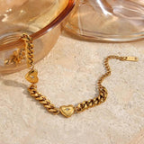 Love Bracelet Cuban Chain Heart Charm Stainless Steel Jewelry