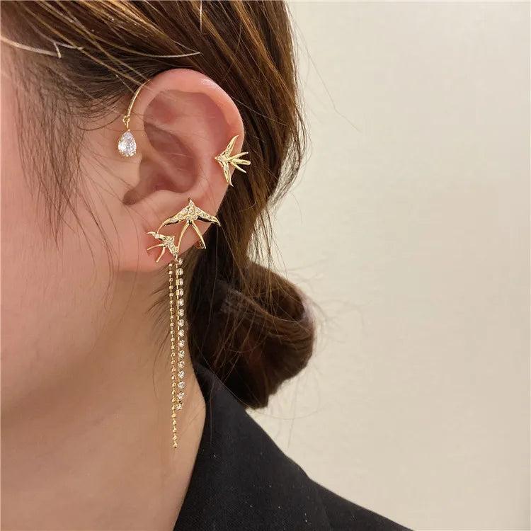Flying Bird Tassel Ear Clips for Women's Prom Party