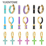 925 Silver Turquoise Cross Enamel Hoop Earrings
