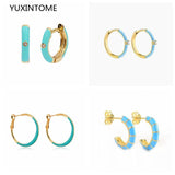 925 Silver Turquoise Cross Enamel Hoop Earrings