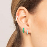 925 Silver Turquoise Cross Enamel Hoop Earrings