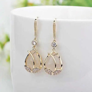 Tulip Flowers Zircon Drop Earrings Women Wedding Party Jewelry