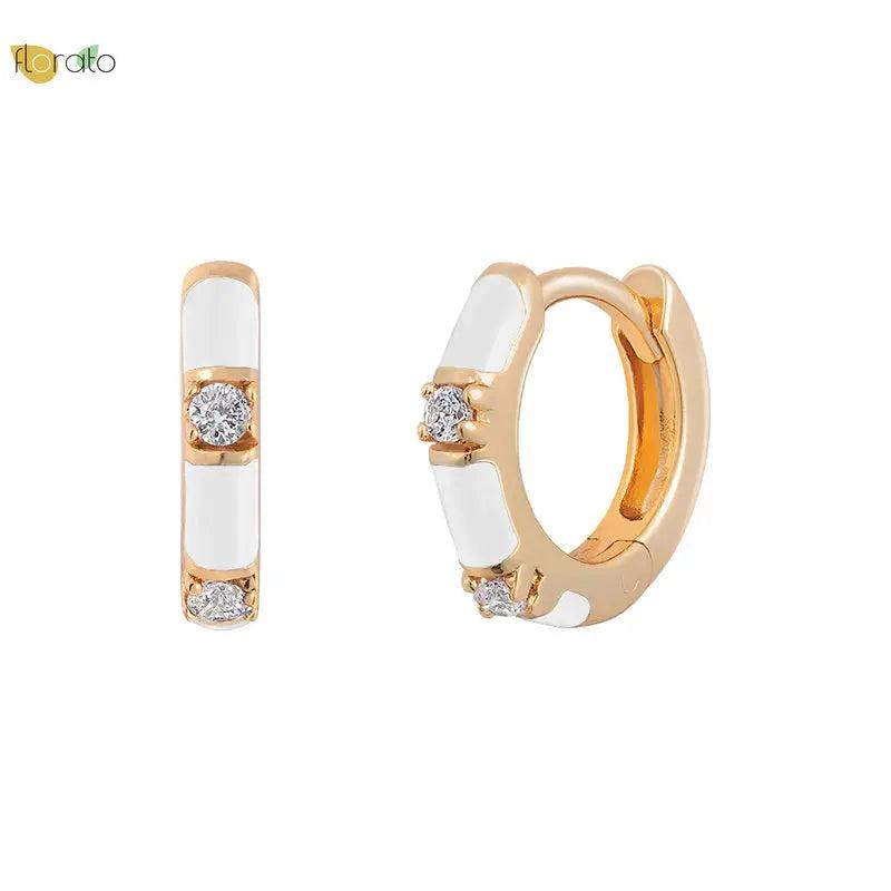 Colorful Hoop Earrings Enamel Dripping Oil Zircon Crystals Huggie Earring