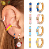 Colorful Hoop Earrings Enamel Dripping Oil Zircon Crystals Huggie Earring