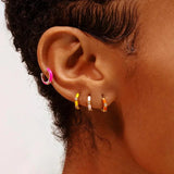 Colorful Hoop Earrings Enamel Dripping Oil Zircon Crystals Huggie Earring