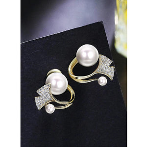 Karopel Fan-shaped Pearl Earrings Tiny Ear Studs