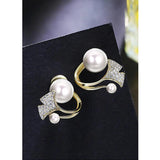 Karopel Fan-shaped Pearl Earrings Tiny Ear Studs