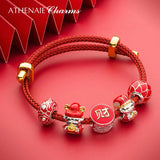 Adjustable Braided Rope Bracelet Red 9in