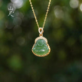 Hetian Jade Green Jade Buddha Pendant S925 Sterling Silver Chain