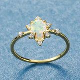 Fire Opal Ring Silver Water Drop Engagement Promise Love Wedding Rings