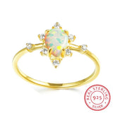Fire Opal Ring Silver Water Drop Engagement Promise Love Wedding Rings