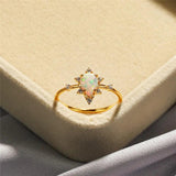 Fire Opal Ring Silver Water Drop Engagement Promise Love Wedding Rings