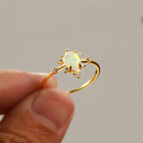 Fire Opal Ring Silver Water Drop Engagement Promise Love Wedding Rings