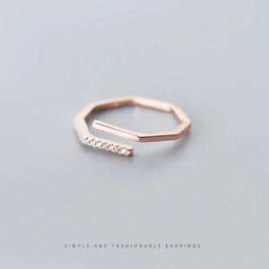 925 Silver Zircon Geometric Open Adjustable Ring Women Fine Jewelry