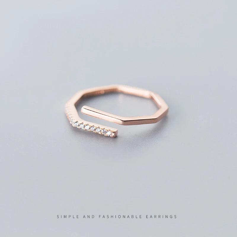 925 Silver Zircon Geometric Open Adjustable Ring Women Fine Jewelry