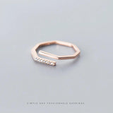 925 Silver Zircon Geometric Open Adjustable Ring Women Fine Jewelry