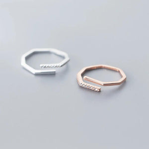 925 Silver Zircon Geometric Open Adjustable Ring Women Fine Jewelry