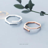 925 Silver Zircon Geometric Open Adjustable Ring Women Fine Jewelry