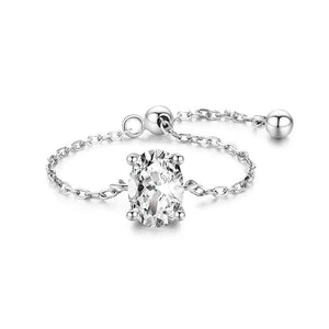 925 Sterling Silver Oval Zirconia Finger Ring Adjustable Chain Link Rings