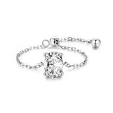 925 Sterling Silver Oval Zirconia Finger Ring Adjustable Chain Link Rings