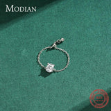 925 Sterling Silver Oval Zirconia Finger Ring Adjustable Chain Link Rings