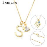 925 Silver Initial & Birthstone Necklace Letter Zircon Pendant Women