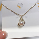 ZHBORUIN Feather Pearl Pendant Necklace 14K Plated Chain