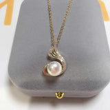ZHBORUIN Feather Pearl Pendant Necklace 14K Plated Chain