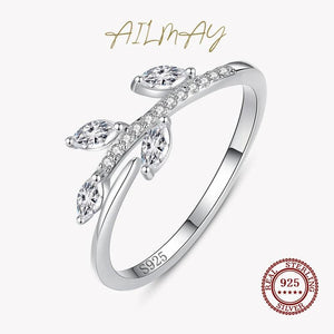 925 Silver Foliage Charm Ring CZ Jewelry Women