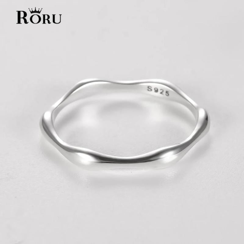 925 Silver Retro Wave Finger Rings Women Men Stack-able Punk Party Jewelry