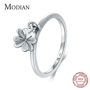 Minimalist Charm Flower Clover Swing Ring 925 Sterling Silver Vintage