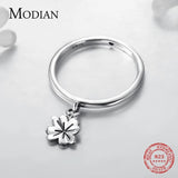 Minimalist Charm Flower Clover Swing Ring 925 Sterling Silver Vintage