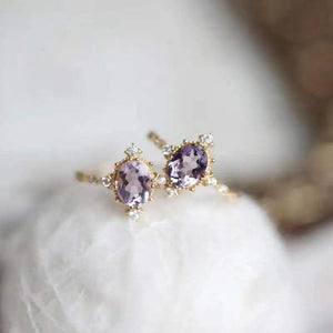 925 Silver Plum Amethyst Crown Ring Geometric Jewelry