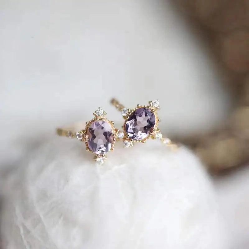 925 Silver Plum Amethyst Crown Ring Geometric Jewelry