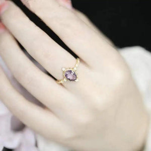 925 Silver Plum Amethyst Crown Ring Geometric Jewelry