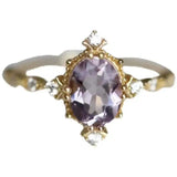 925 Silver Plum Amethyst Crown Ring Geometric Jewelry