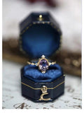 925 Silver Plum Amethyst Crown Ring Geometric Jewelry