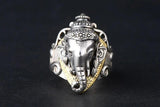 925 Sterling Silver Elephant Head God Men's Wide-Faced Ring