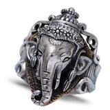 925 Sterling Silver Elephant Head God Men's Wide-Faced Ring