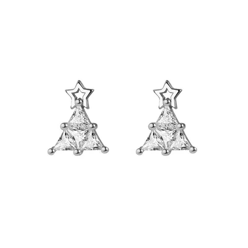Trustdavis 925 Silver Christmas Tree CZ Stud Earrings For Women