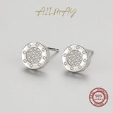 Real 925 Silver Zircon Round Earrings For Women Anti-allergy