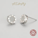 Real 925 Silver Zircon Round Earrings For Women Anti-allergy