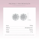 Real 925 Silver Zircon Round Earrings For Women Anti-allergy