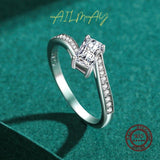 925 Silver CZ Rectangle Asymmetry Ring Wedding Jewelry