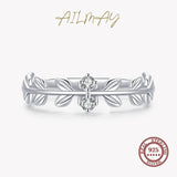 925 Silver Clear Zircon Lucky Tree Leaf Ring Women Jewelry Gift