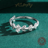 925 Silver Clear Zircon Lucky Tree Leaf Ring Women Jewelry Gift