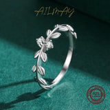925 Silver Clear Zircon Lucky Tree Leaf Ring Women Jewelry Gift